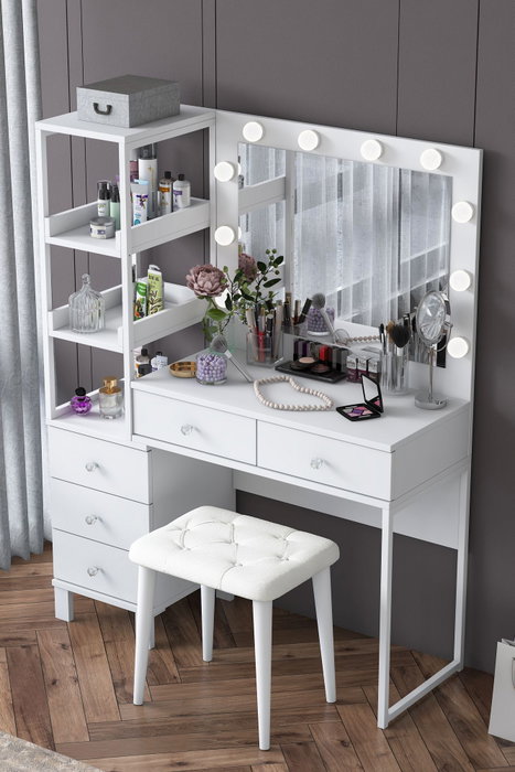Hanah Home Mesa de Maquillaje BJ155 - 3852 con Iluminación y Puff